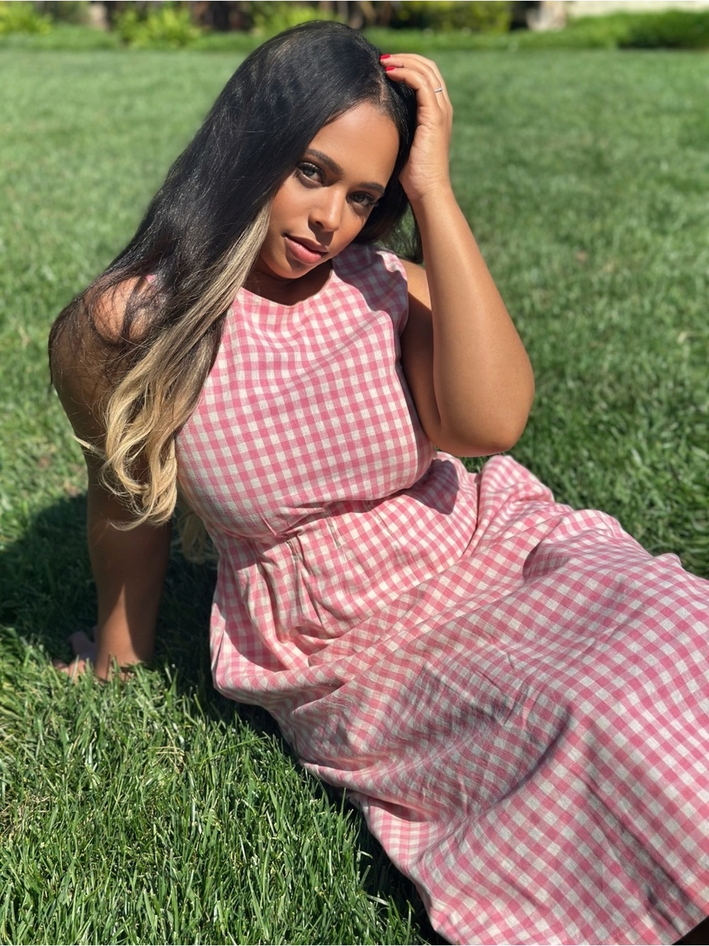 Dom Cassidy Blush Garden Gingham Midi Dress | NWT